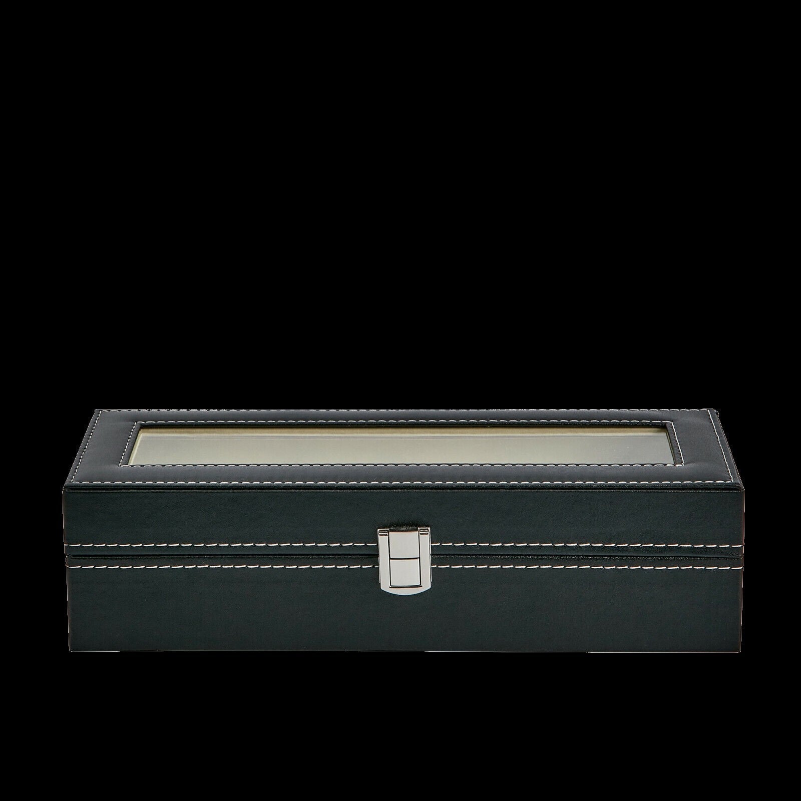 PU Leather Watch Display Case for 6 Watches with a Clear See Through Lid and Lock