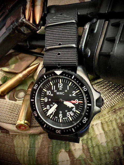 MWC Automatic Black PVD Military Divers Watch - Tritium / GTLS Illumination, Ceramic Bezel and Sapphire Crystal