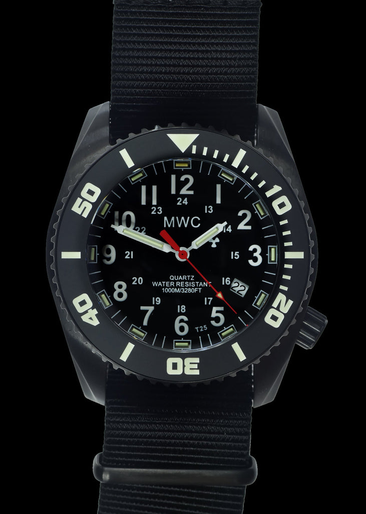 MWC "Depthmaster" 100atm / 3,280ft / 1000m Water Resistant Military Divers Watch in PVD Stainless Steel Case with GTLS and Helium Valve (10 Year Battery Life)