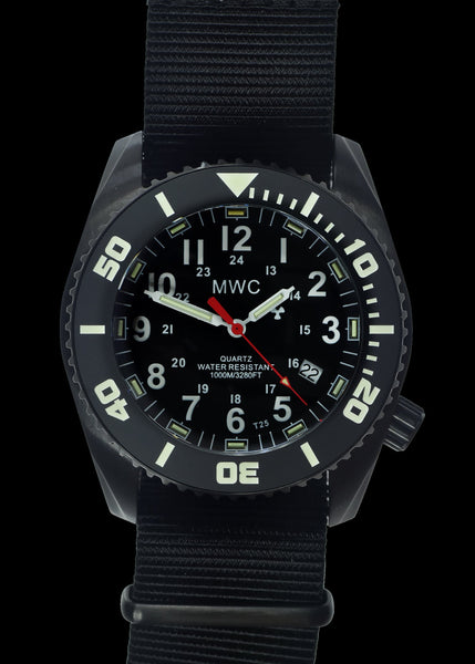 MWC "Depthmaster" 100atm / 3,280ft / 1000m Water Resistant Military Divers Watch in PVD Stainless Steel Case with GTLS and Helium Valve (10 Year Battery Life)