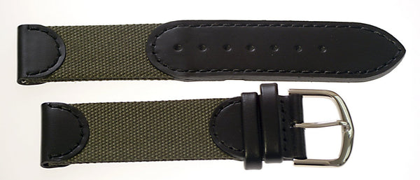 MWC 18mm Retro Leather and Fabric Combination Watch Strap