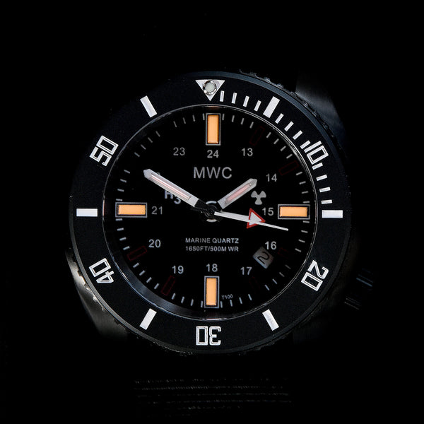 MWC "Submariner / Naval Crew Divers Watch" 500m (1,640ft) Water Resistant Dual Time Zone Military Watch in a Stainless Steel Case with GTLS and Helium Valve