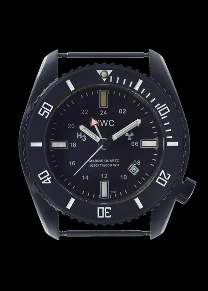 MWC "Submariner / Naval Crew Divers Watch" in Covert Black PVD 500m (1,640ft) Water Resistant Dual Time Zone Military Watch in PVD Stainless Steel Case with GTLS and Helium Valve