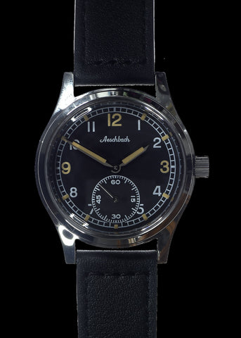 Aeschbach WW2 Pattern German Wehrmacht & Luftwaffe Dienstuhr (Army/Airforce Service Watch) with Sapphire Box Crystal and a 21 Jewel Automatic Mechanical Movement