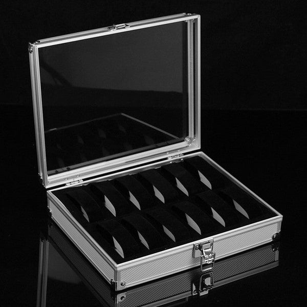 Aluminium Display Case for 12 Watches with Clear Lid