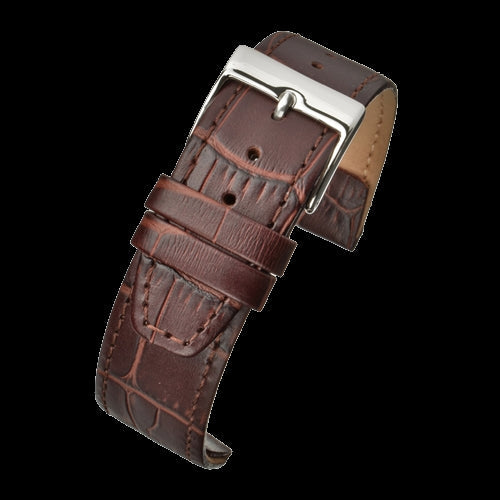 Retro 20mm Brown Calf Leather Alligator Pattern Strap For Watches with Fixed Solid Strap Bars