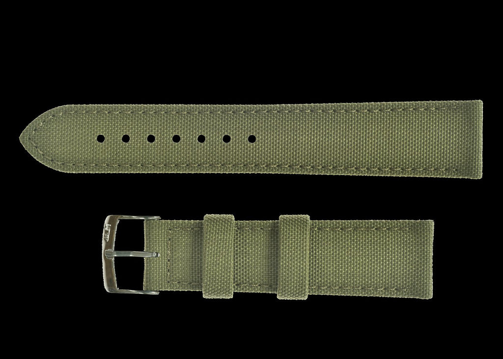 2 Piece Retro Pattern 22mm Canvas Military Watch Strap in Olive Drab - The Ideal Durable Fabric Strap for Military Watches