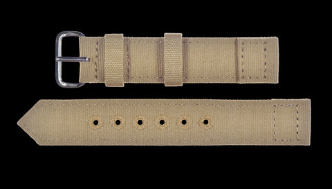 2 Piece Retro Pattern 18mm Khaki Canvas Military Watch Strap - The Ideal Strap for Older Military Watches