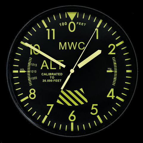 MWC Limited Edition Altimeter Wall Clock with High Visibility Dial, Sweep Second Hand and a Silent Quartz Movement (Size 22.5 cm / approx 9")