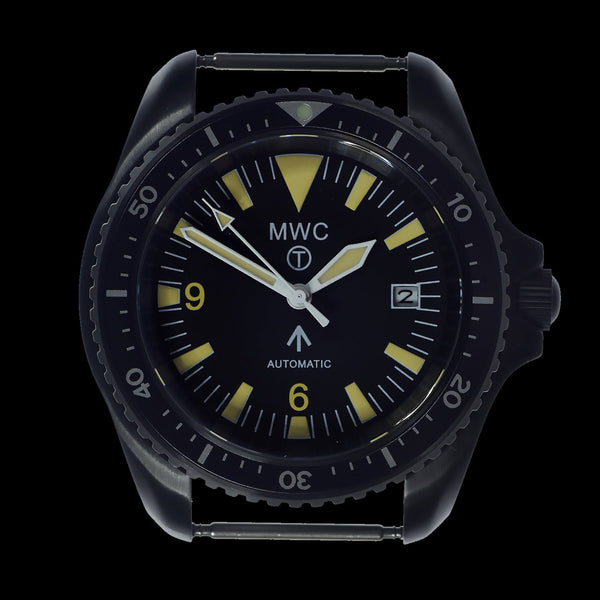 MWC 1999-2001 Pattern Black PVD Automatic Military Divers Watch with Retro Luminous Paint, Sapphire Crystal, 60 Hour Power Reserve