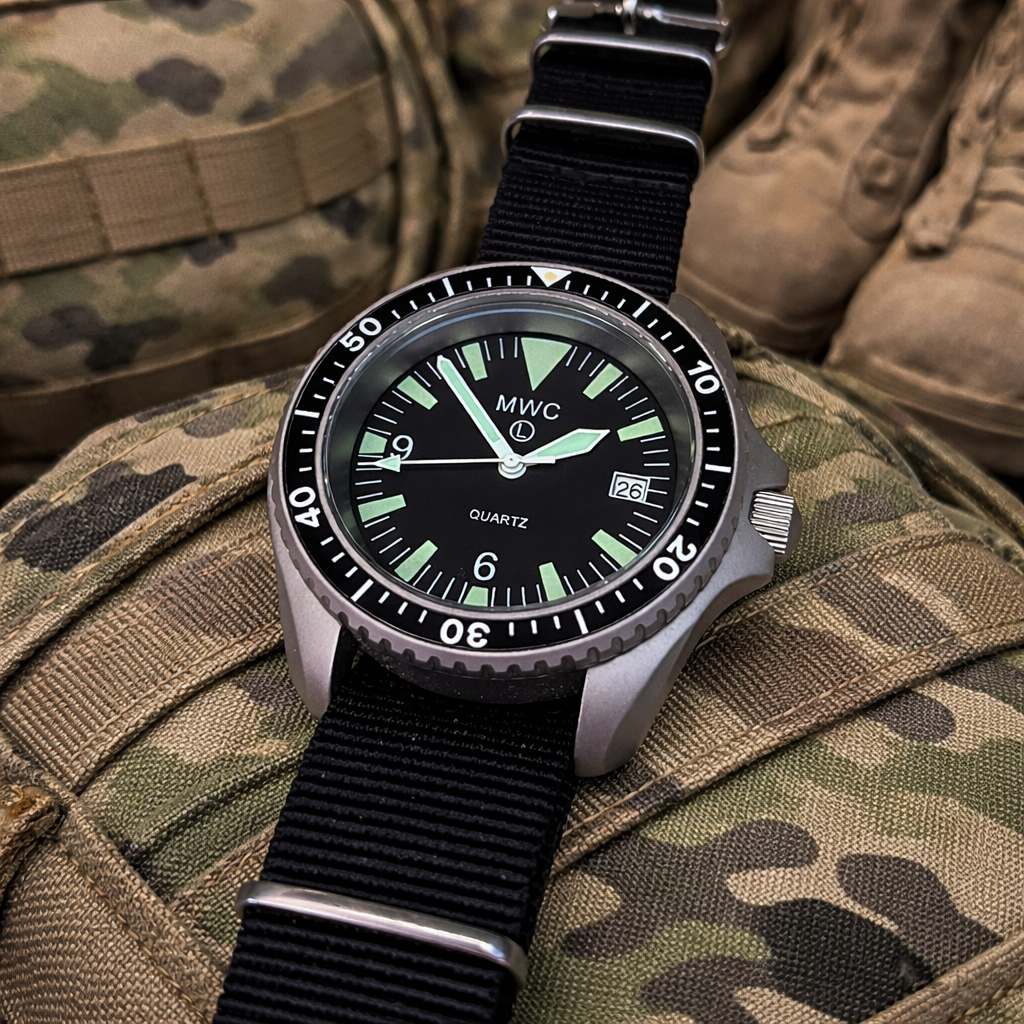 Current NATO Pattern Quartz Military Divers Watch with Sapphire Crystal and 10 Year Battery Life - NATO STOCK NUMBER NSN 6645-99-157-3496