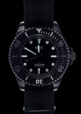 MWC 24 Jewel 1982 Pattern 300m Automatic Military Divers Watch in Black PVD with a Sapphire Crystal on a NATO Webbing Strap (Non Date Version)