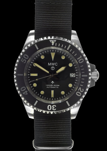 MWC 24 Jewel 1982 Pattern 300m Automatic Military Divers Watch with Sapphire Crystal on a NATO Webbing Strap (Date Version)