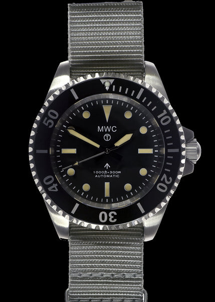 MWC 24 Jewel 1982 Pattern 300m Automatic Military Divers Watch with Sapphire Crystal on a NATO Webbing Strap (Non Date Version)