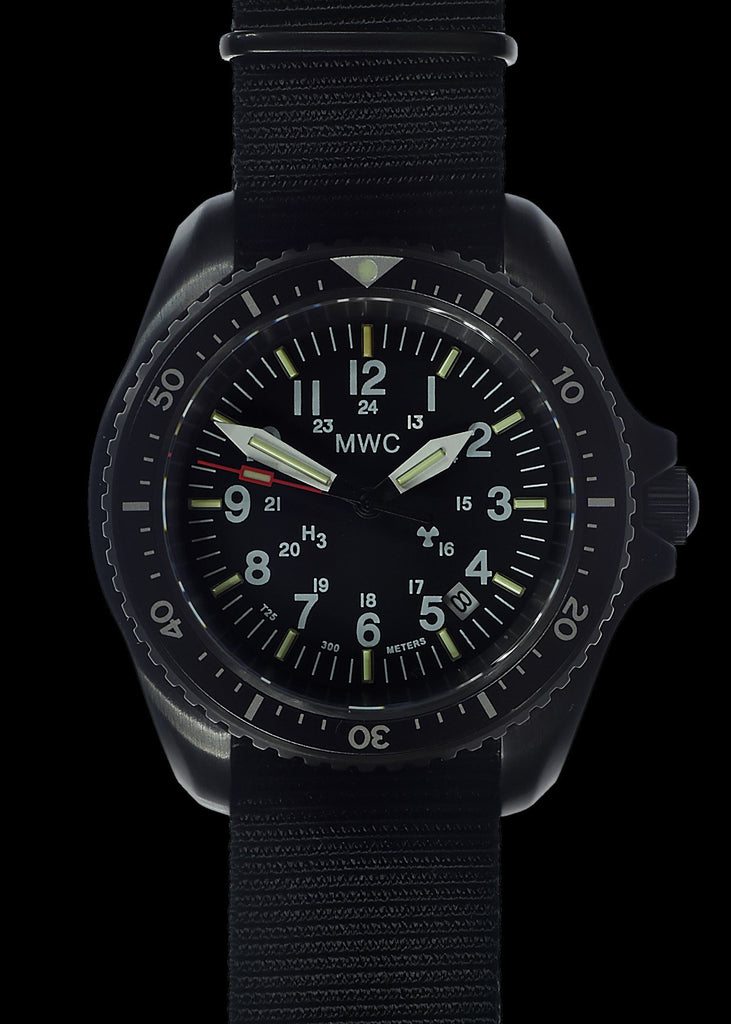 MWC Automatic Black PVD Military Divers Watch  - Tritium / GTLS Illumination, Sapphire Crystal and 60 Hour Power Reserve