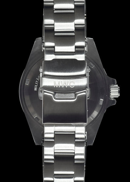 MWC GMT (Dual Time Zone) Stainless Steel Military Watch with Sapphire Crystal and Ceramic Bezel on a Matching Stainless Steel Bracelet