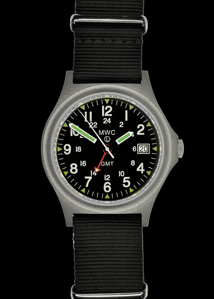 MWC GMT (Dual Time Zone) Water resistant Military Watch in Stainless Steel Case with Screw Crown