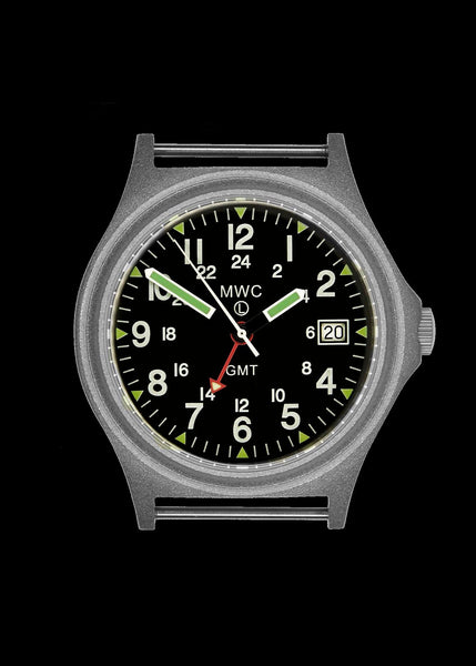 MWC GMT (Dual Time Zone) Water resistant Military Watch in Stainless Steel Case with Screw Crown