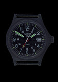 MWC GMT (Dual Time Zone) 100m Water resistant Military Watch in Black PVD Steel Case with Screw Crown