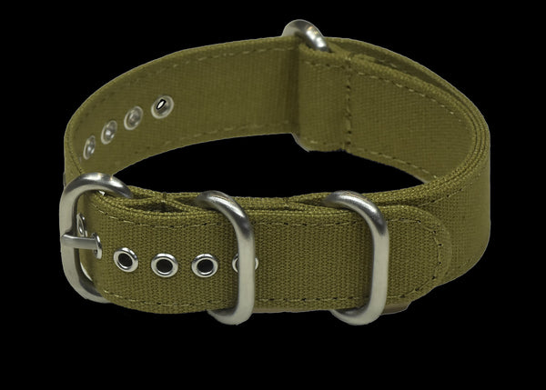 Army Green 22mm Retro Pattern Canvas One Piece Strap