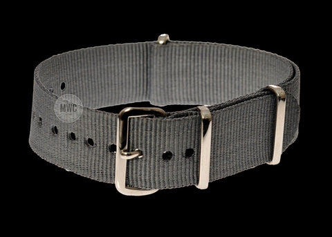 24mm Grey NATO Military Watch Strap with Stainless Steel Buckles