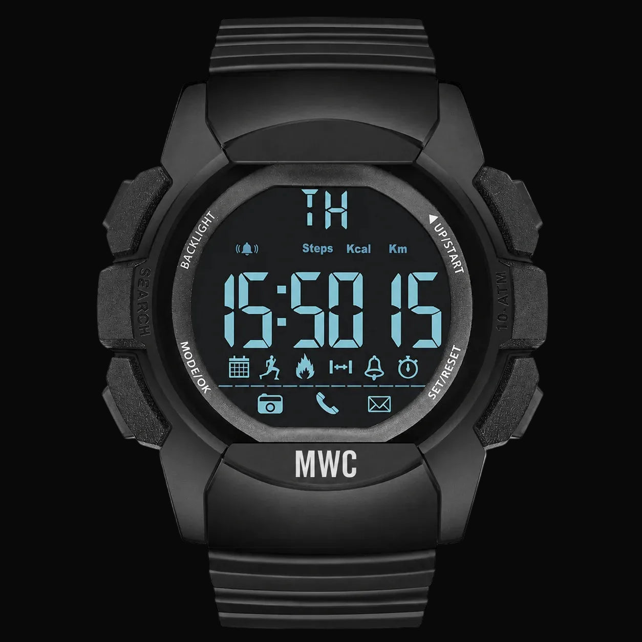 MWC Digital Multifunction Military Smart Watch with Bluetooth, Step Counter, 100m (330ft) Water Resistance, Remote Camera and Android / iOS Compatibility - Small Quantity to Clear