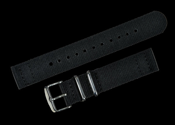 2 Piece 20mm Black NATO Military Watch Strap in Ballistic Nylon with Stainless Steel Fasteners