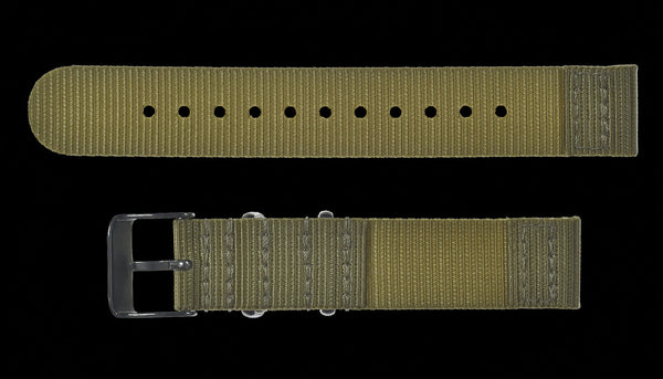 2 Piece 20mm Khaki NATO Military Watch Strap in Ballistic Nylon with Stainless Steel Fasteners