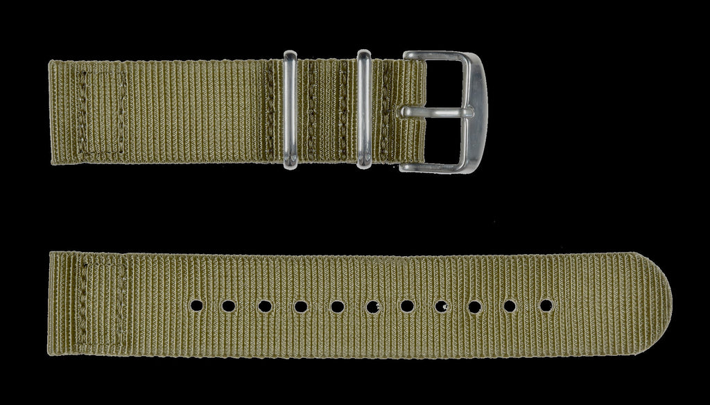 2 Piece 22mm Khaki NATO Military Watch Strap in Ballistic Nylon with Stainless Steel Fasteners