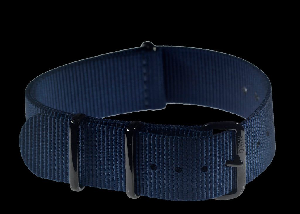 20mm Navy Blue NATO Watch Strap with Covert PVD Black Buckles