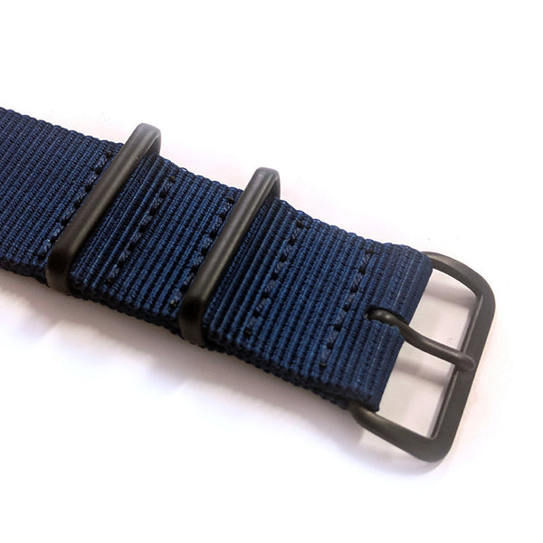 22mm Navy Blue NATO Watch Strap with Covert PVD Black Buckles