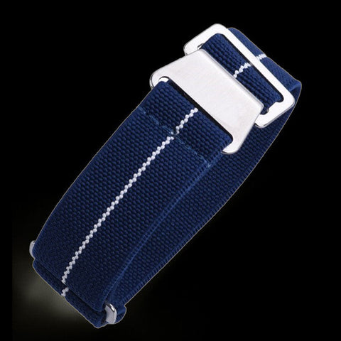 22mm Elasticated French Navy and Special Forces Strap in Navy with a White Strip