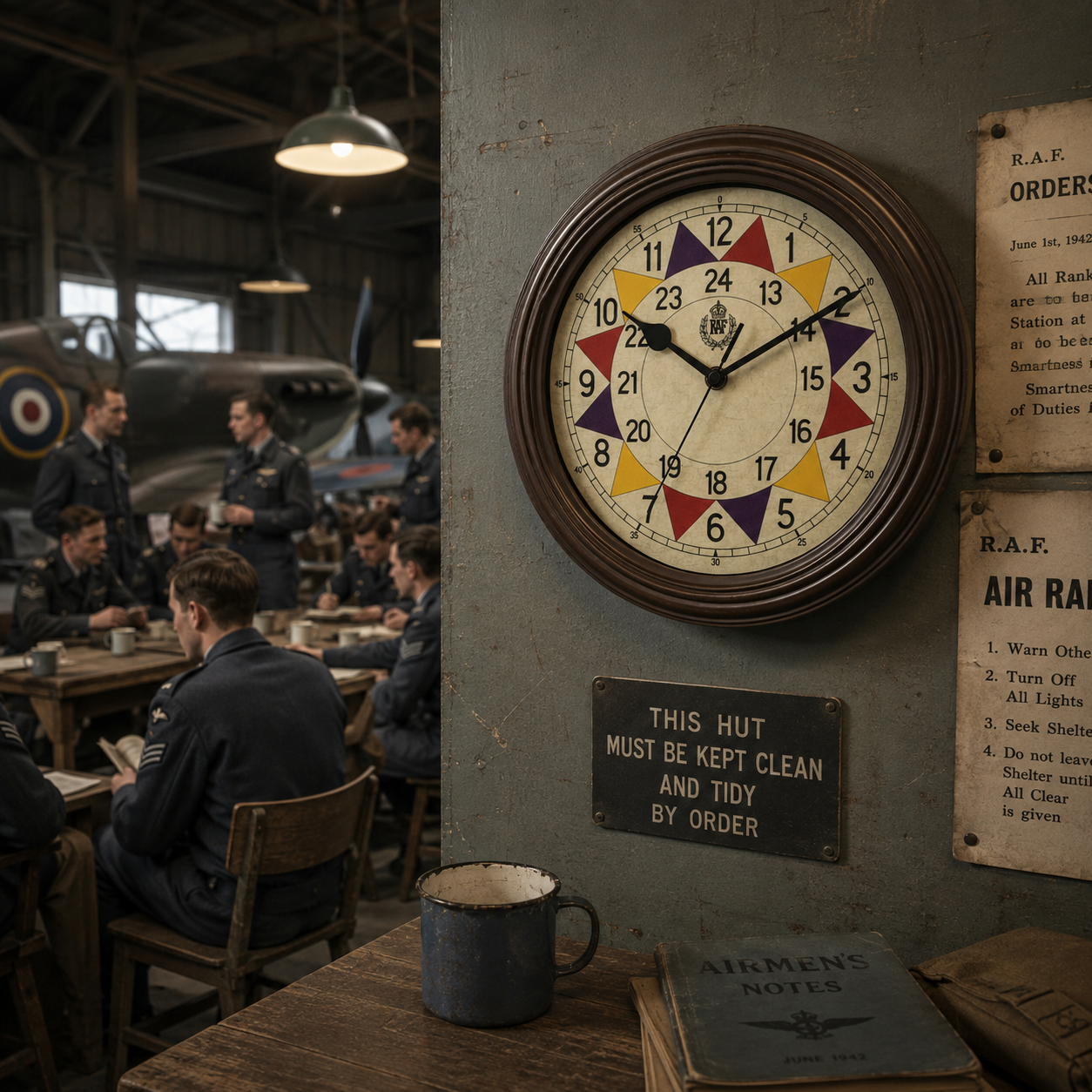 RAF 1940 "Battle of Britain" Pattern Replica Sector Wall Clock with Silent Quartz Movement and Sweep Second hand (Size 12" / 30.5cm)