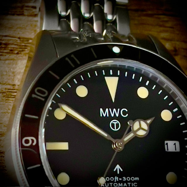 MWC Classic 1960s Pattern Dual Time Zone Automatic Divers Watch with Retro Luminous Paint and Sapphire Crystal on Matching Stainless Steel Bracelet