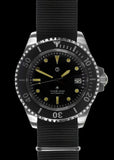 MWC 21 Jewel 1980s Pattern 300m Automatic Military Divers Watch with Sapphire Crystal and a Black and a Grey NATO Strap