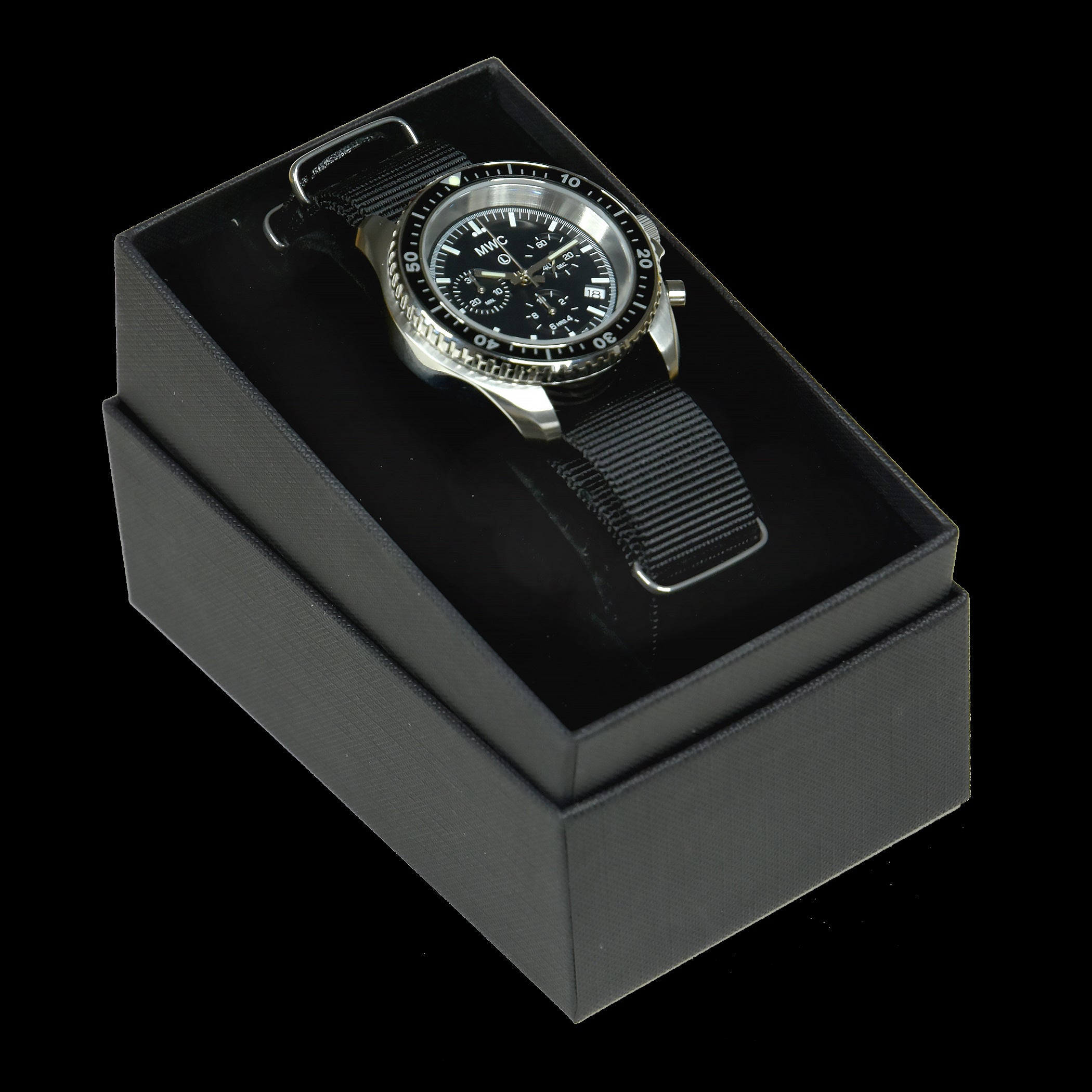 MWC NATO Pattern Stainless Steel Military Pilots Chronograph with Sapphire Crystal and Swiss Ronda Movement