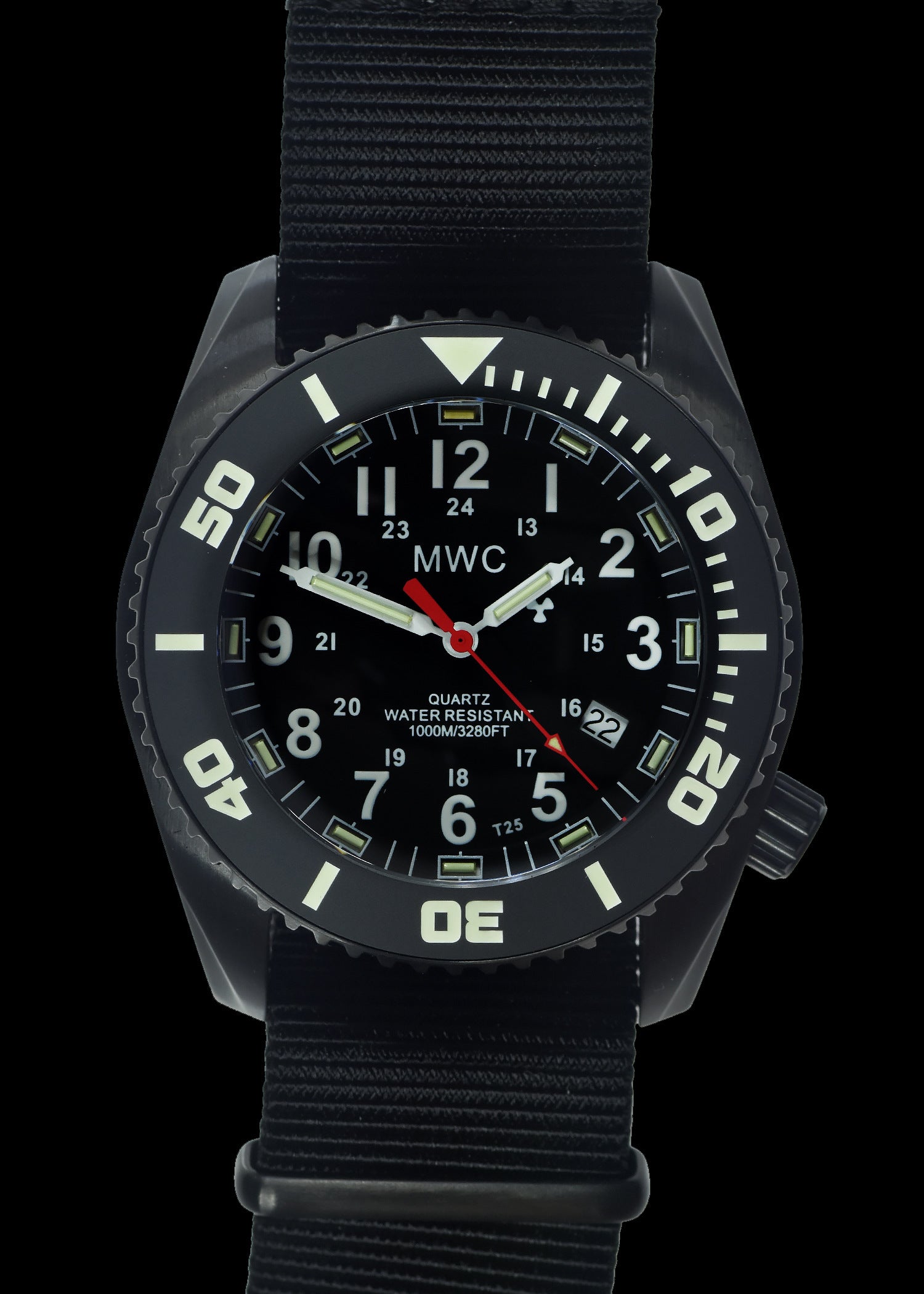 MWC "Depthmaster" 100atm / 3,280ft / 1000m Water Resistant Military Divers Watch in PVD Stainless Steel Case with GTLS and Helium Valve (10 Year Battery Life)