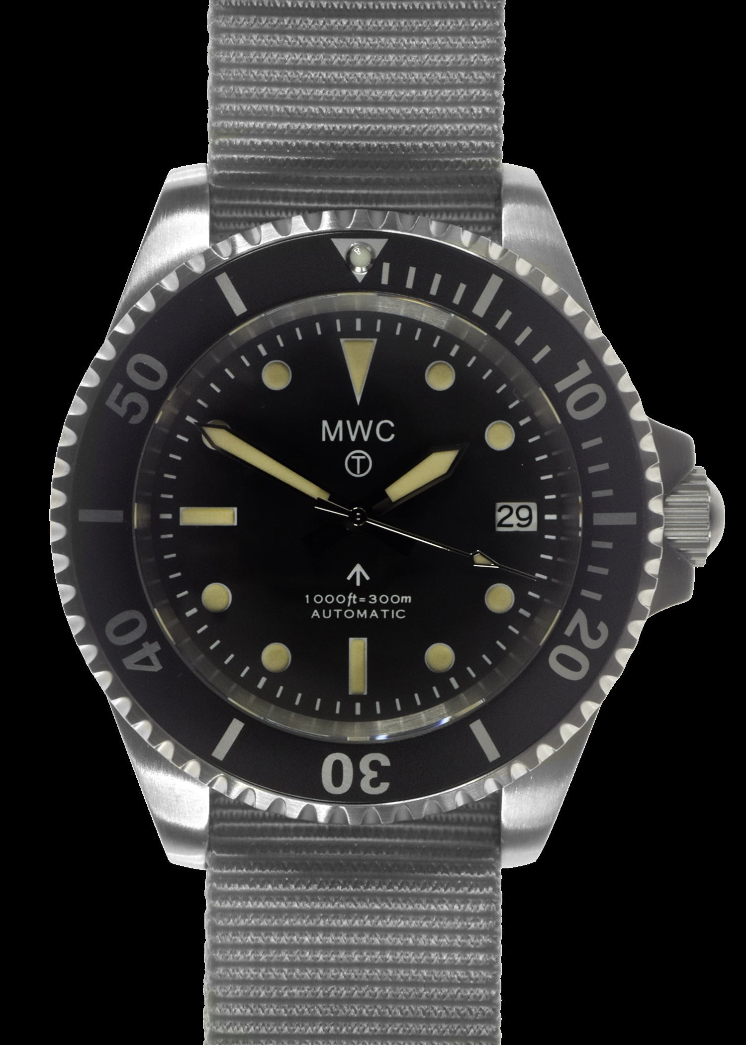 MWC 24 Jewel 1982 Pattern 300m Automatic Military Divers Watch with Sapphire Crystal on a NATO Webbing Strap (Date Version)