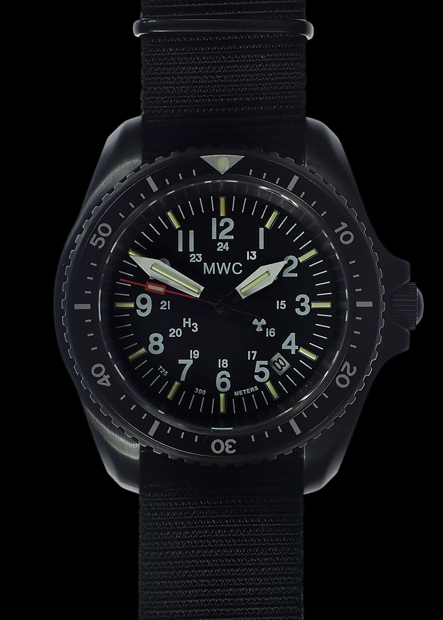 MWC Automatic Black PVD Military Divers Watch  - Tritium / GTLS Illumination and Sapphire Crystal