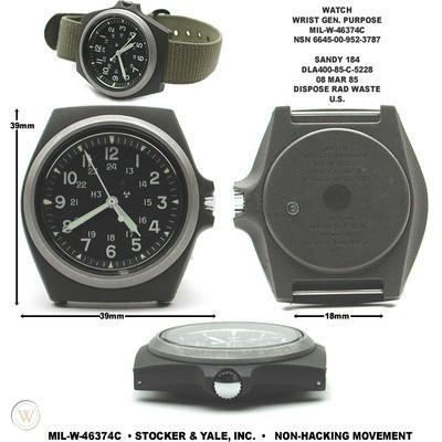 MIL-W-46374C 1980s U.S pattern Military Watch  in Black on a Nylon Webbing Strap