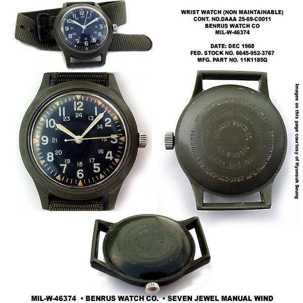 Classic 1960s/70s US Pattern Olive Drab Vietnam Watch on Olive Green Military Strap