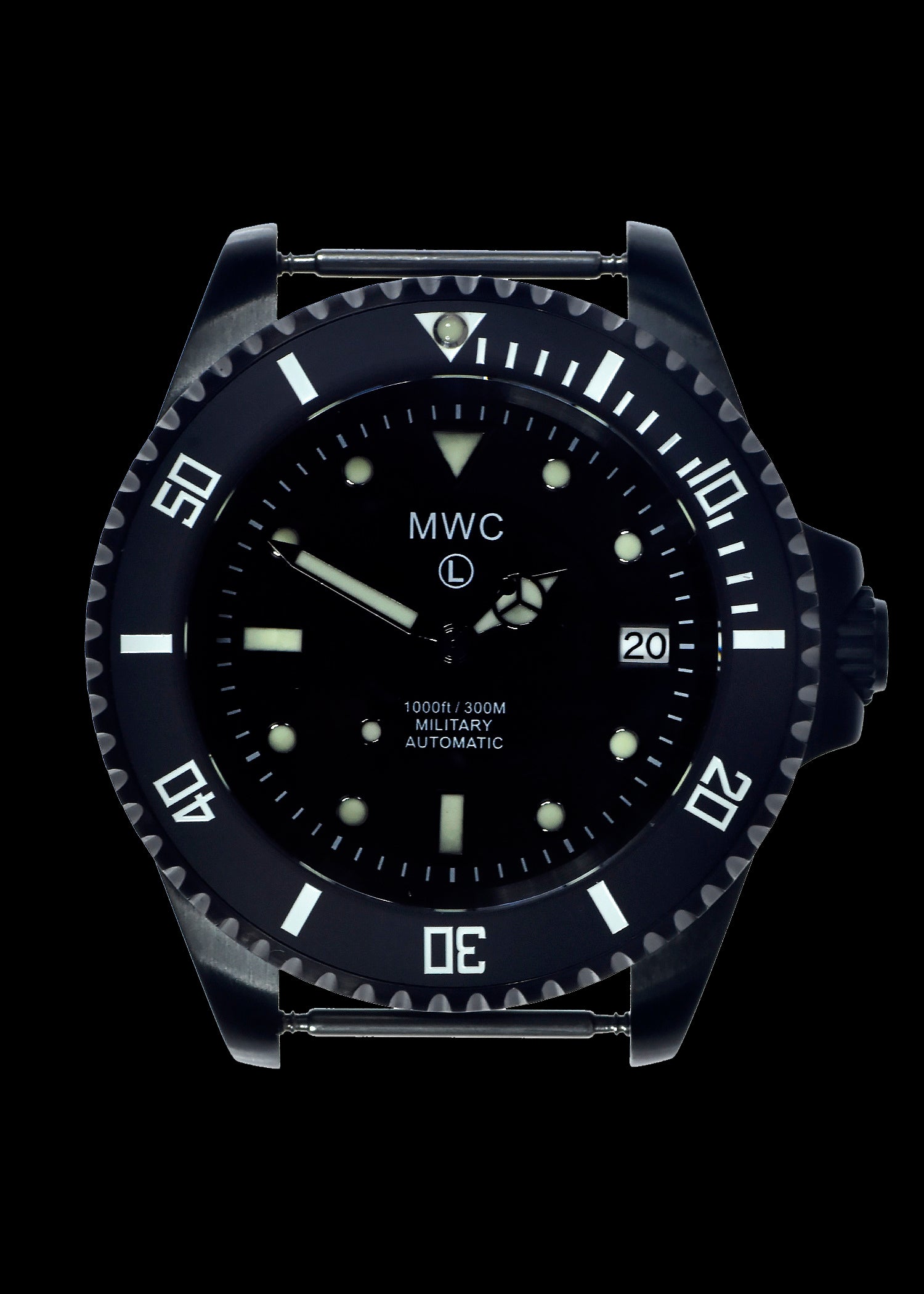 MWC 24 Jewel 300m Automatic Military Divers Watch with Sapphire Crystal and Ceramic Bezel in Black PVD Steel
